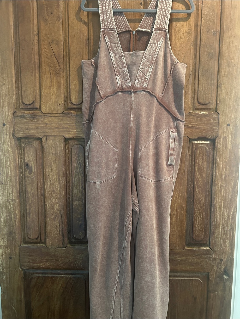 Easel Distressed Brown Overalls Jumpsuit
